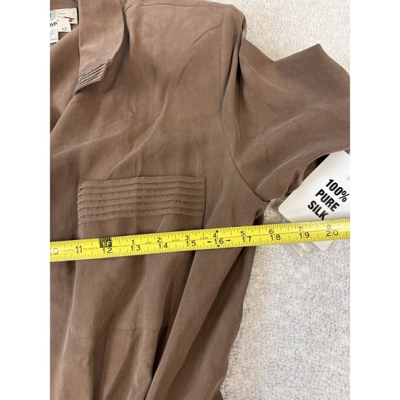 Orvis Dress Womens 12 Brown Silk Short Sleeve Button Front Midi Workwear Pockets - Picture 4 of 6